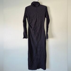 Zara Long Sleeve Black Crinkle Bodycon Goth Maxi Dress Turtle Neck Size XS